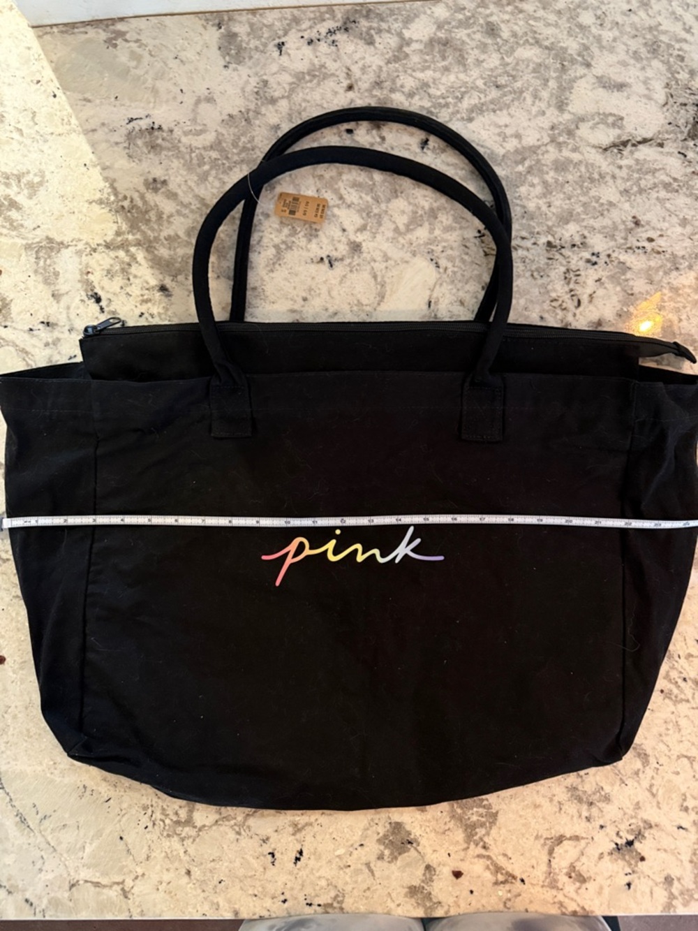 PINK Victoria's Secret Black Canvas Tote with zipper